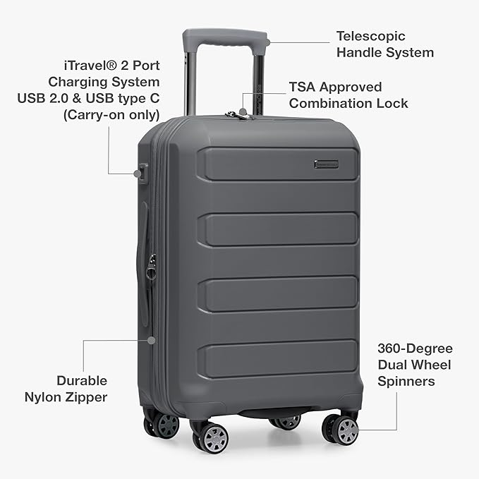 Traveler's Choice Pagosa ハードシェル 拡張可能荷物 スピナーホイール付き、グレー、30インチ 大型