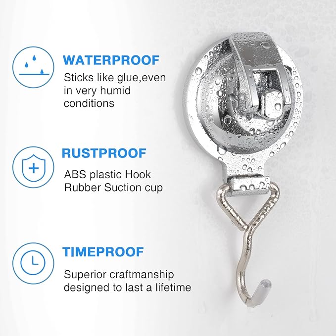 Heavy Duty Vacuum Wreath Cup Adhesive Hook，Hanging 13 lbs Robe Towel Hooks, Easy to Install and Remove, Super Suction for Kitchen，Bathroom and Restroom (Round Silver, 2Pack)