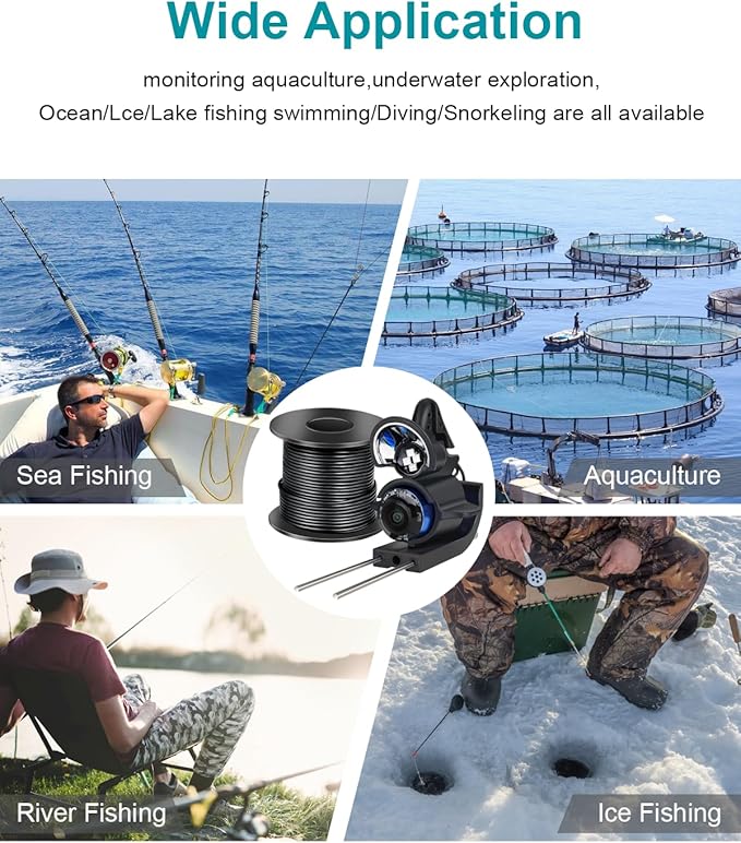 FourQ 水中釣りカメラ、220°超広角ビデオ魚群探知機、4.3インチHD LCDモニター、5000mAhバッテリー、65フィート防水ケーブル、IRナイトビジョン、氷上・湖・ボート・カヤック釣り用（65フィート）