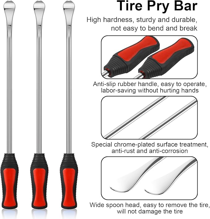 HTOMT 14.5" Tire Spoon Kit, 26pcs Tire Changing Tool for Motorcycle Dirt Bike Lawn Tractor Bicycle, Motorcycle Tire Changer Tire Removal Tool with 3pcs Rim Covers 6pcs Valve Tool Valve Cores