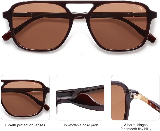 SOJOS Retro Aviator Sunglasses for Women Men,Trendy Rectangle Womens Mens Shades Sun Glasses SJ2202