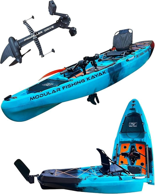 Reel Yaks Rapido Modular Fishing Kayak - 10.8ft, 400 lbs Capacity, Gray - Pedal Fishing Kayaks for Adults & Youth, Sit on Top, Compact Storage, Lightweight, Easy Transport