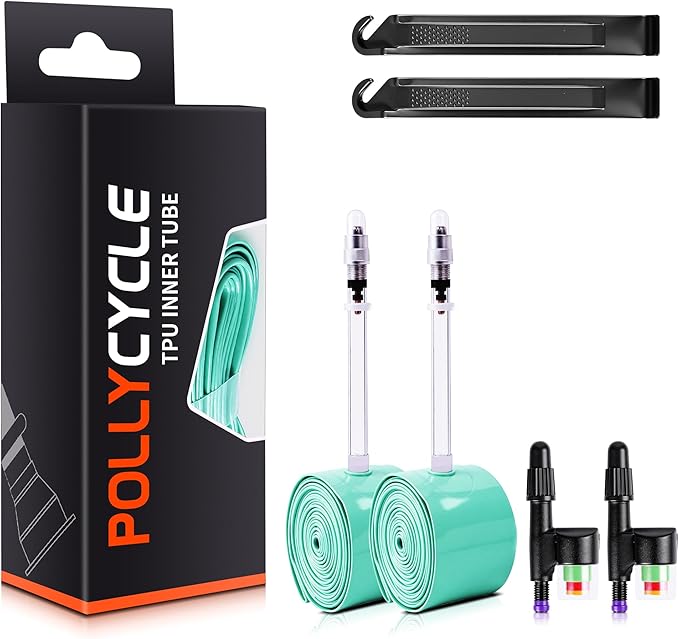 Heavy TPU 700x28C (Fits 23–32C) Road Bike Inner Tube, Thicker Puncture-Resistant, Presta Pressure Indicator Valve, 2 Tire Levers