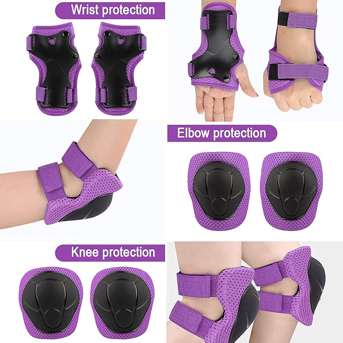 Wemfg Kids Protective Gear Set Knee Pads for Kids 3-14 Years Toddler Knee and Elbow Pads with Wrist Guards 3 in 1 for Skating Cycling Bike Rollerblading Scooter