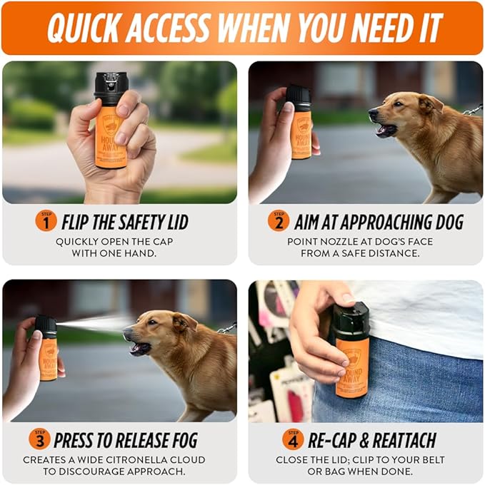 Citronella Dog Deterrent Spray, Dog Spray Self Defense, Training and Barking, Long-Range Dog Repellent, Portable Canister (0.5oz / 2oz)