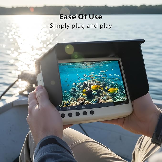 IP68防水水中釣りカメラ（モニター付き） | ナイトビジョン＆深度探知機搭載オールインワンポータブル魚群探知機 | 氷上、湖、海、カヤック、ボート用