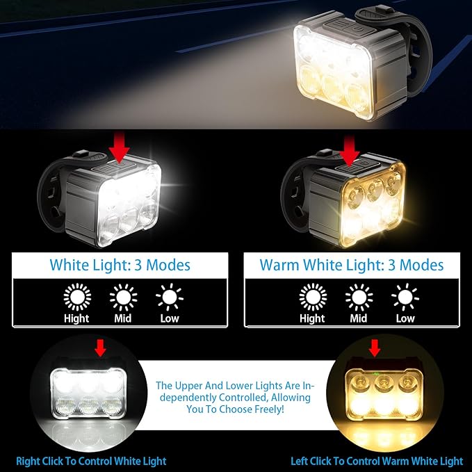 2 Pcs Bike Light,Bicycle Lights Front and Rear,USB Rechargeable Bike Light Set 6+12Modes,IPX4 Waterproof Bike Lights for Night Riding or Cycling,Taillights with Internal Spot and External Flood Light