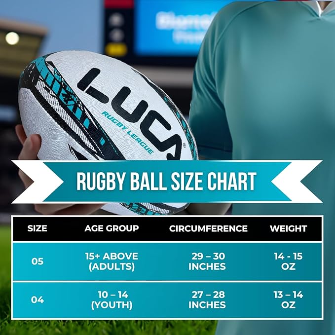 LUCA League Rugby Ball Size 4 & 5 | Hand Stitched, 3-Ply Durable Construction | Super Grip Texture | Training & Match Play Rugby Ball