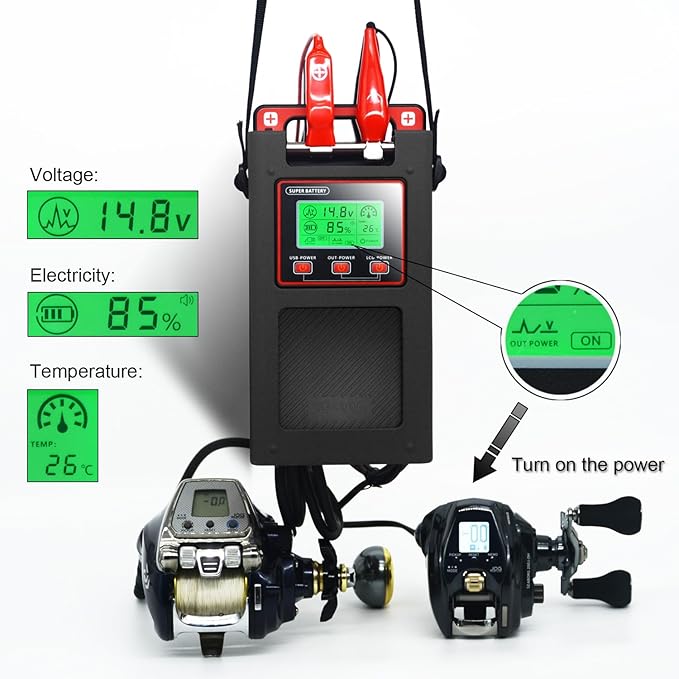 14.8V20000mAh Fishing Reel Rechargeable Lithium Battery for Offshore Fishing Boats and Electric Reels. for Daiwa Tanacom Seaborg Leobritz Shimano Electric Reel Battery (Black)