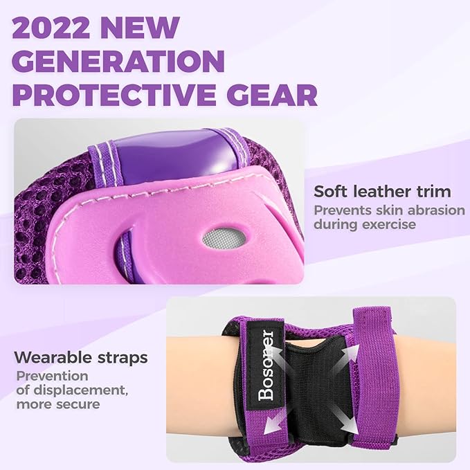 BOSONER Knee Pads for Kids Roller-Skating: Adjustable Protective Gear Set Knee Elbow Pads Wrist Guards for Bike Cycling Skateboarding Scooter Gifts 3-8 / 9-15 Years Boys Girls