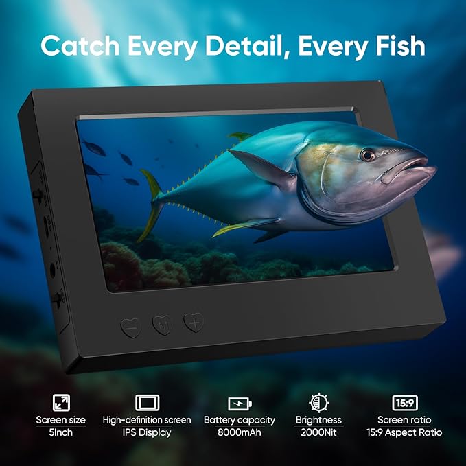 水中釣りカメラ 5インチ 1000TVL IPSモニター魚群探知機 広角IP68防水 赤外線ナイトビジョン 65ftケーブル付き 氷上・河川・ボート用-S1