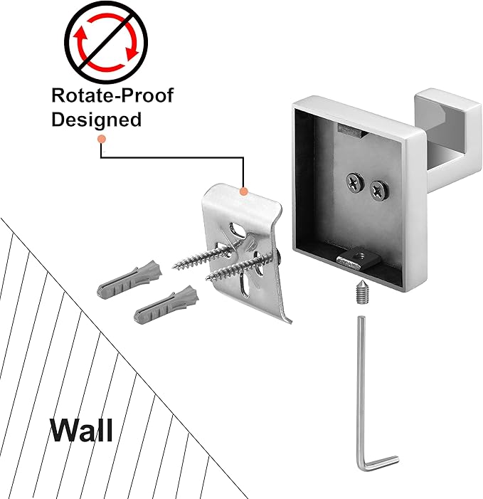 Nolimas Towel Hook Stainless Steel Bathroom Rustproof Clothes Towel Coat Hook Wall Mounted Square Toilet Kitchen, Heavy Duty Door Hanger, 4 Pack, Chrome Polished