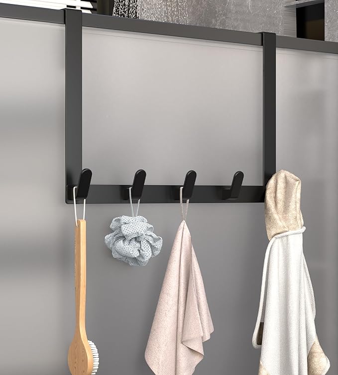 KitchLife Long Over The Door Hooks Hanger with 15.75" Extended Arms, Fits 1 3/8" Doors, L40U - Bathroom Accessories and Towel Rack Organization - 1 Pack, Matte Black