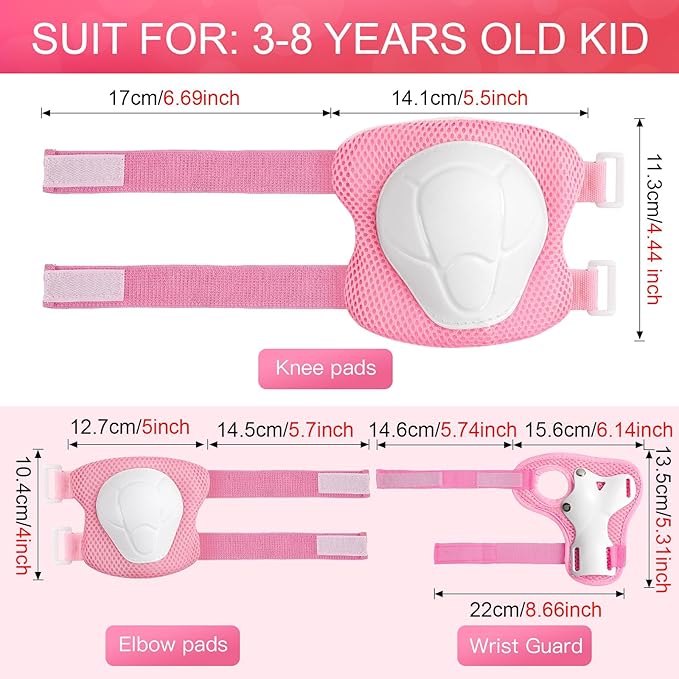 Wemfg Kids Protective Gear Set Knee Pads for Kids 3-14 Years Toddler Knee and Elbow Pads with Wrist Guards 3 in 1 for Skating Cycling Bike Rollerblading Scooter