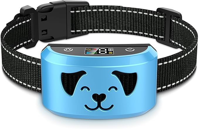 Dog Anti Bark Collar for Large Medium Dogs, Rechargeable Bark Stopper Neighbors Dogs with 8 Adjustable Sensitivity Vibration Beep, IP67 Waterproof Antibarking Device Training Collars for Dog, Blue