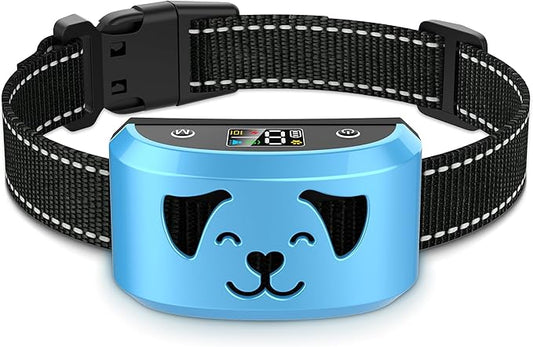 Dog Anti Bark Collar for Large Medium Dogs, Rechargeable Bark Stopper Neighbors Dogs with 8 Adjustable Sensitivity Vibration Beep, IP67 Waterproof Antibarking Device Training Collars for Dog, Blue