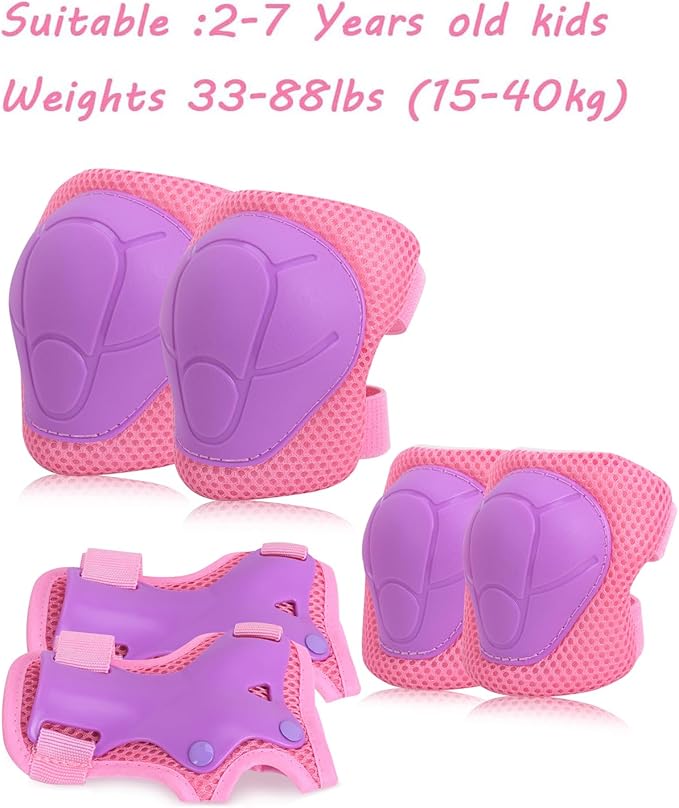 Kids Protective Gear, Knee Pads Elbow Pads with Wrist Guards for Roller Skating Cycling Skateboard Bike Scooter Rollerblade Safety Gear for Kids 2-7 Years Old