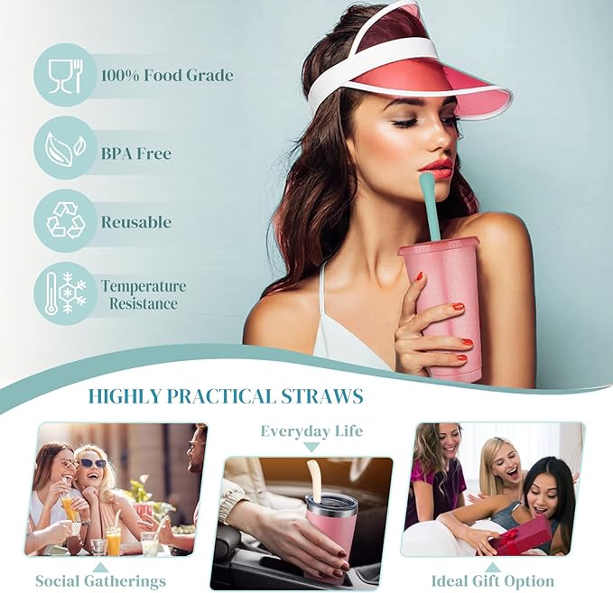 Anti Wrinkle Straw Set of 6 - Straw for Lip Wrinkles Prevention, Reusable Straws Compatible with Stanley 40 oz & 30 oz Tumblers - Aqua & Blue