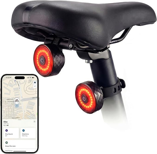 Bike GPS Tracker with Tail Light, Real-Time & Anti-Theft Bicycle Locator, No Monthly Fee/No SIM Card, Works with iOS Find My, 5 Light Modes, IP65 Waterproof, Bicycle Safety Light for Night Riding