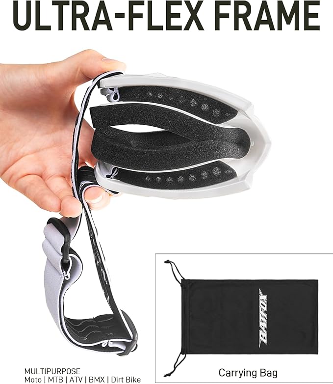 Dirt Bike ATV Goggles Motorcycle Glasses Riding Motocross 4-Wheeler MX DH Accessories for Men Women Youth UV Protection Safety Dust-Proof Anti-Slip Strap(Clear-White)