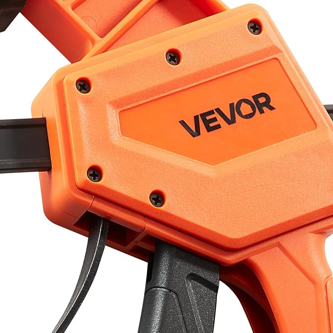 VEVOR Bar Clamps for Woodworking, 2-Pack 12 inch One-Handed Clamp/Spreader, Quick-Grip F-Clamp with 340 lbs Load Limit, Premium Plastic and Carbon Steel, for Woodworking Metal working, Orange + Black