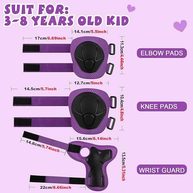 Wemfg Kids Protective Gear Set Knee Pads for Kids 3-14 Years Toddler Knee and Elbow Pads with Wrist Guards 3 in 1 for Skating Cycling Bike Rollerblading Scooter