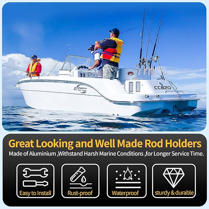Marinebaby Aluminum Fishing Boat Rod Holder,3/4 Link Tube Aluminum Rod Rack, Suit Boats & Yacht ,Silver