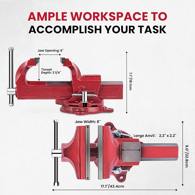 Forward 1308 8 Inch Bench Vise Workbench Vise with Anvil and Swivel Base