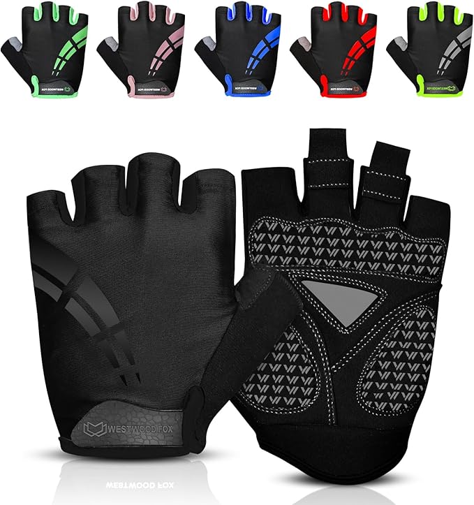 WESTWOOD FOX Cycling Gloves for Men Women,Half Finger Unisex Gel Padded Anti-Slip Mountain Bike Gloves, Breathable Shock Absorption Grip Palm Bicycle Summer Riding MTB Bike Gloves