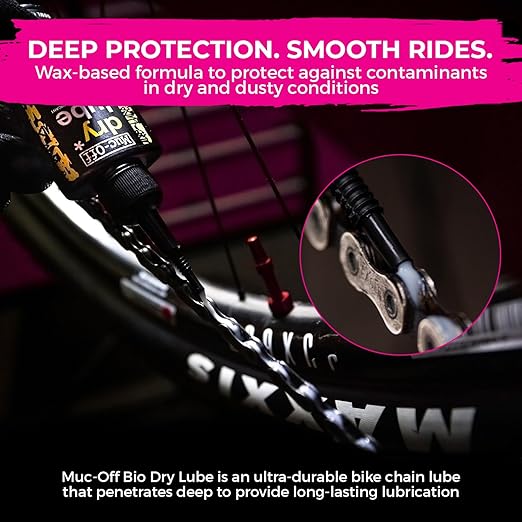 Muc-Off Bio Dry Bike Chain Lube 50ml (Pack of 2) Wax-Based Formula for Smooth Gear Shifts | Creates Protective Layer and Reduces Friction | Pipette System for Easy Application
