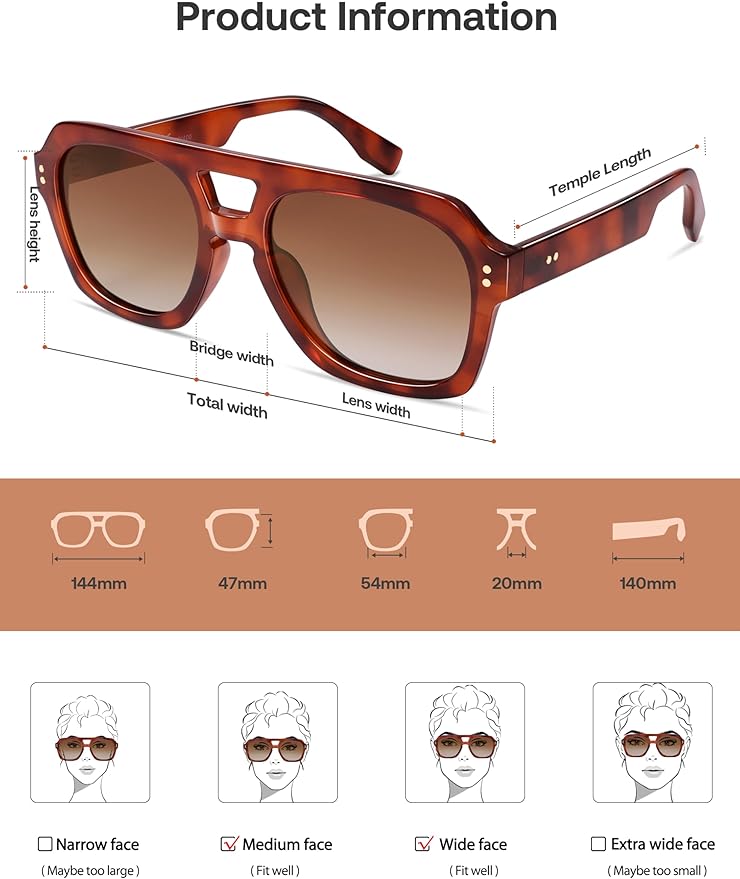 SOJOS Retro Thick Polarized Aviator Sunglasses for Women Men, Large Trendy Bold Square Pilot Shades SJ2385