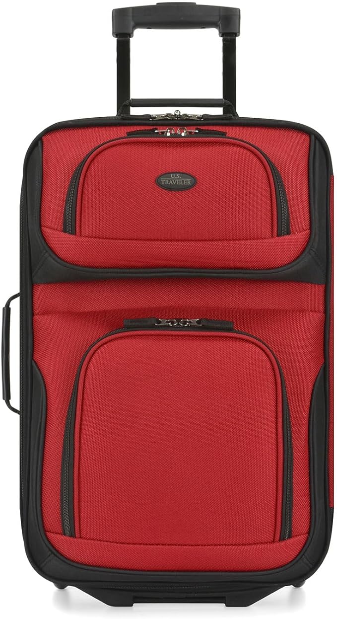 U.S. Traveler リオ 軽量ソフトサイド ローリングキャリーオンスーツケース、2輪シングル、レッド