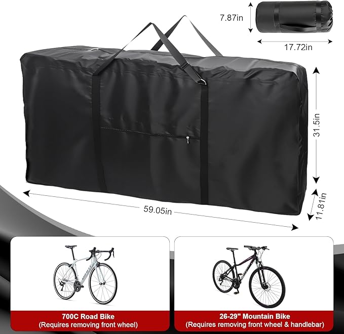 Bike Travel Bag with Fillable Anti-Collision Compartment, Heavy Duty Double-Layer 1200D Nylon Transport Case, Large Airplane Storage Carrier for 26-29 Inch Mountain and 700C Road Bicycles