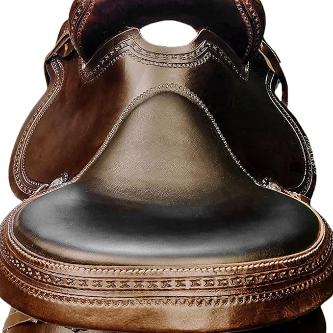 Barrel Brown Western Horse Trail Saddle Set Leather Horse Saddle with Headstall, Breast Collar Combo Rodeo Cowboy Riding Equestrian Comfortable Ride Black Saddle Tack Set