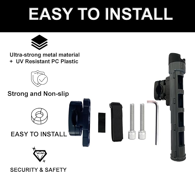 Bike Fishing Rod Holder, Fishing Rod Holder for Bike , E-Bike Fishing Rod Holder, Easy to Install for Bicycles, E-Bikes, Motorcycles, Boats and ATVS, Gray