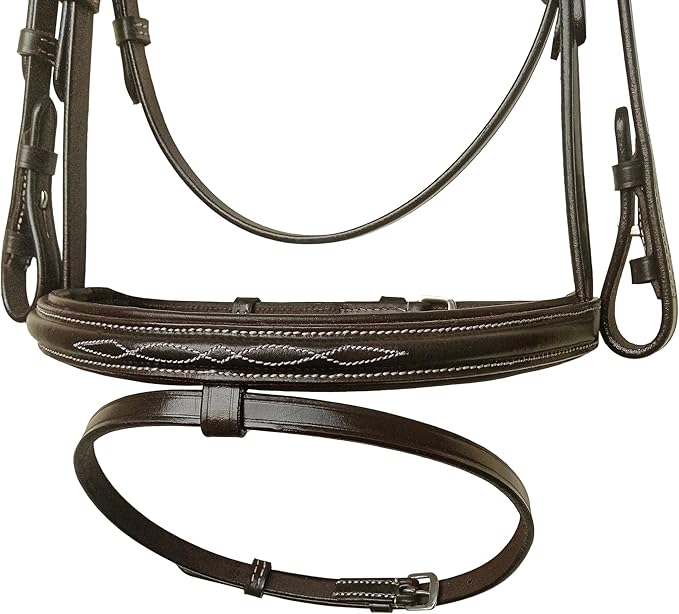 Equine Care Leather English Horse Bridle with Reins, Full Size, Choice of Browband Style, Padded Crown & Cavesson Noseband, Stainless Steel Hardware, Hunter Show Bridle.
