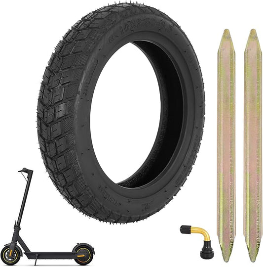 10 Inch Tyre, 10x2.5 60/70-6.5 Vacuum Outer Tire Fit for Segway Ninebot Max G2 G30P G30LP G30D Electric Scooter, Tubeless Front Rear Tyre with Lever and Value