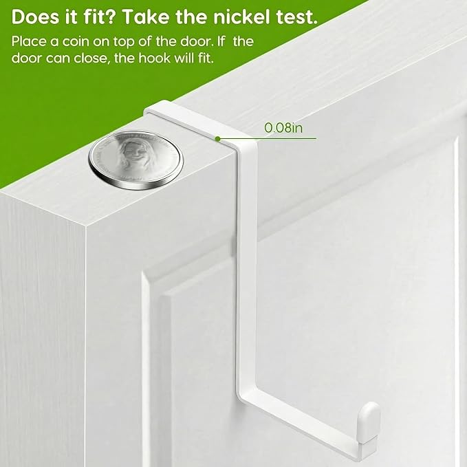 Unjumbly 4 Pack Over The Door Hooks - Fitting Door Width Between 1 3/8" and 1 3/4", Reversible Door Hangers for Hanging Clothes, Towels, Coats and More (White) (White, 4 Pack (Long-7.8"))