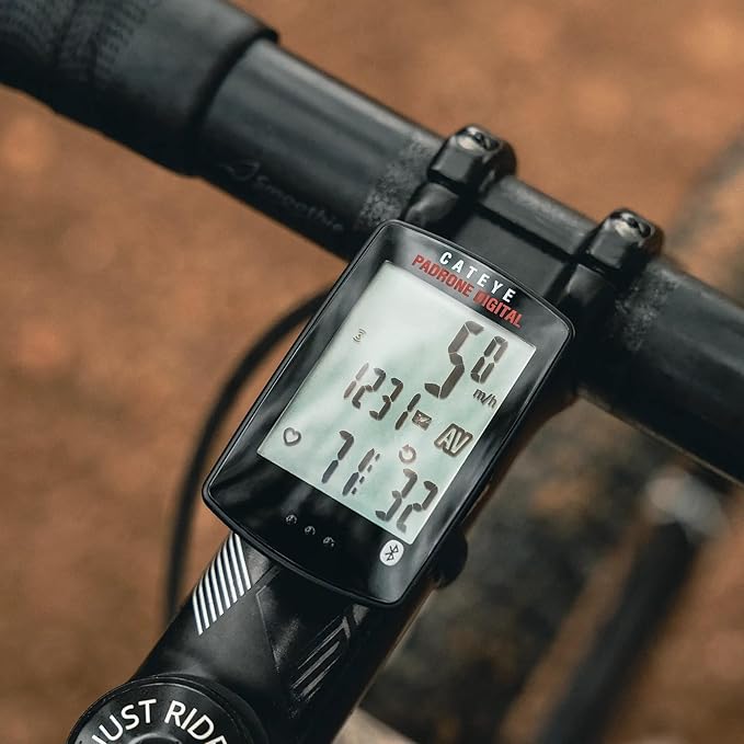 CATEYE Padrone Digital Bluetooth Cycling Computer – IPX8 Waterproof Wireless Bike Speedometer, Bluetooth Heart Rate, Speed & Cadence Compatible, For Road, MTB, Gravel Bikes, Smartphone App Ride Upload