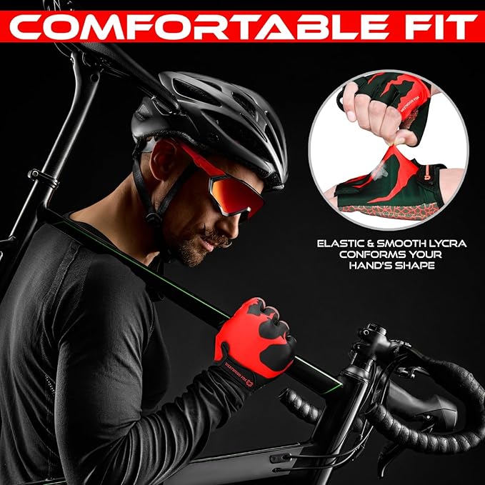 WESTWOOD FOX Cycling Gloves Half Finger Unisex Padded Grips Palm Bicycle Summer MTB Bike Gloves for Men Women Non-Slip Fingerless Short Mountain Bike Sports Hiking Climbing Gym