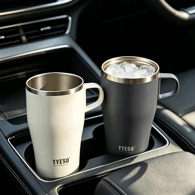 TYESO Coffee Mug,Insulated Tumbler with Lid,Vacuum Insulated Mug Double Wall Stainless Steel OfficeTumbler Cup (Gray, 13 oz)