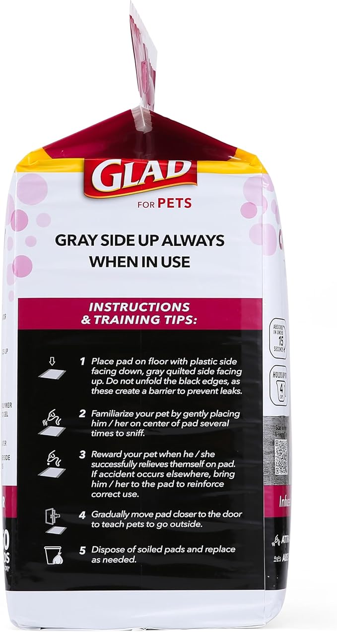 Glad for Pets Activated Carbon Puppy Training Pads with Chew Deterrent and Attractant, Odor Control, 23 x 23 Inch Disposable Dog Pee Pads, 6-Layer Leak-Resistant Potty Pads, 50 Count - 2 Pack