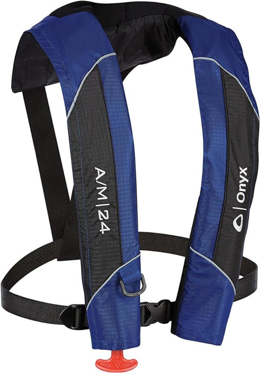 Onyx A/M-24自動/手動膨張式ライフジャケット、米国沿岸警備隊承認、薄型、コンパクトデザイン、手動切り替え膨張オプション