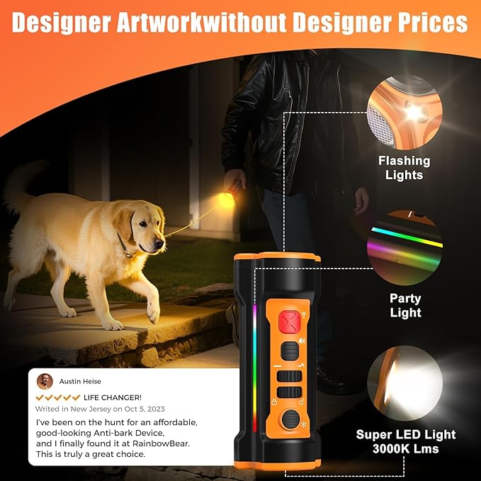 Dog Bark Deterrent Devices 2026 Release Anti Barking Device for Dogs Barking Silencer in 55FT 3X Head Anti Bark Device with Flashlight &Party Flashlight Portable Training Tool