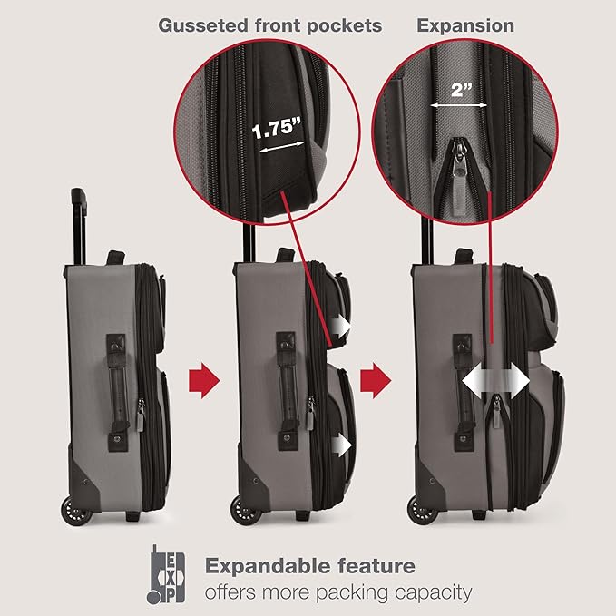 U.S. Traveler Rio 軽量ソフトサイド機内持ち込み用スーツケース、2輪シングル、グレー