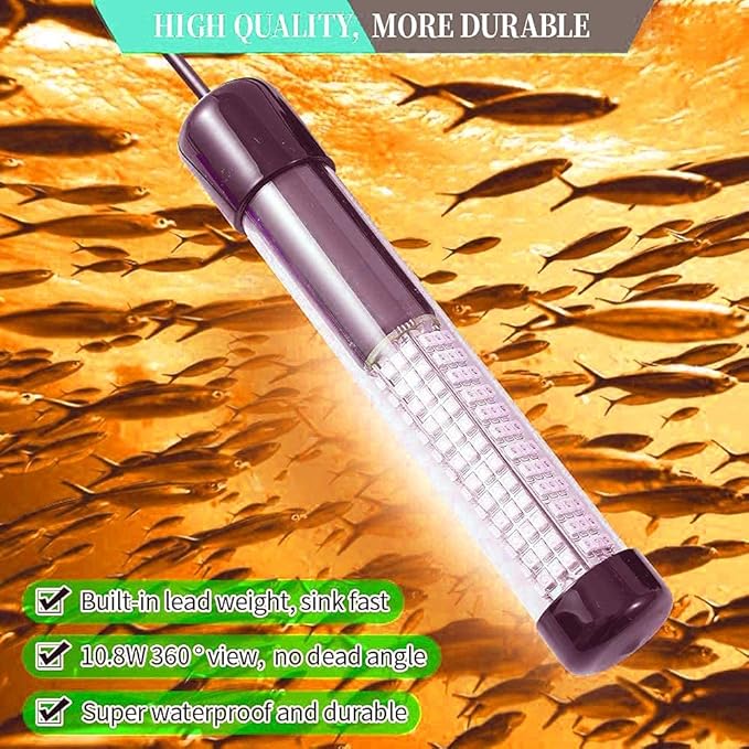 SAMDO IP68 12V LED Underwater Fishing Light 1080 Lumens Fish Attracting Light, Night Fishing Light 10.8W