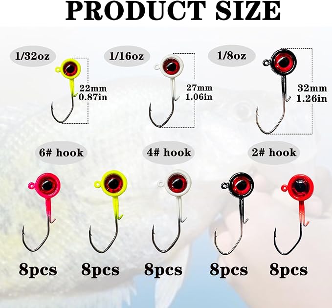 40pack Crappie Jig Heads,Crappie Jigs Fishing Jig Heads Hook Lure Fishing Jigs Heads for Bass Fishing 1/32oz 1/16oz 1/8oz
