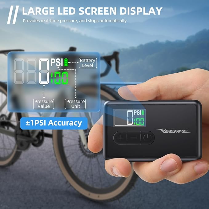 Tiny Pump Mini Bike Tire Pump - Max 120PSI Portable Electric Bicycle Pump with Fast Inflation Auto Stop - Bicycle Inflator with Presta and Schrader Valve for & Various Bicycles Balls E-Bikes