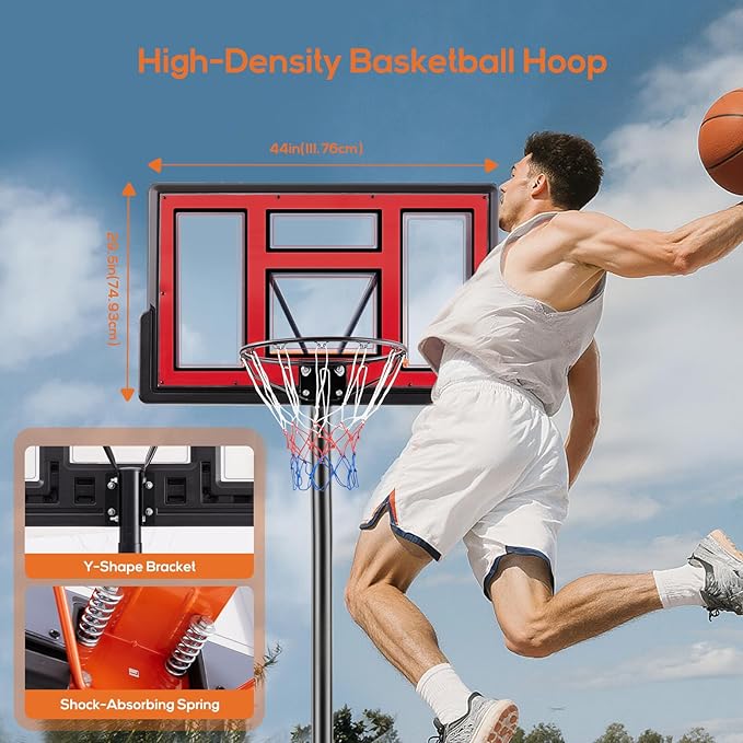 Portable Basketball Hoop Outdoor, Adjustable Basketball Hoops Goal System Shatterproof Backboard, Shock Absorbent Rim, Fillable Base for Swimming Pool/Backyard/Driveway