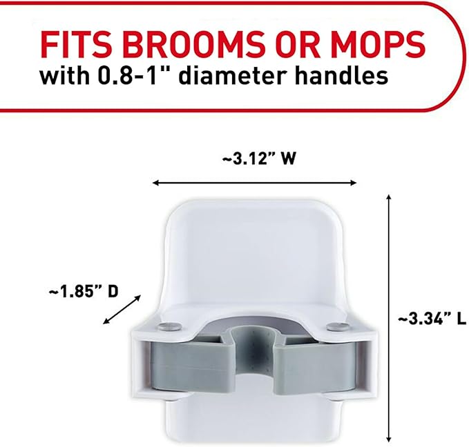 Command Broom Grippers, 2 Hangers and 4 Strips, Damage-Free Mop and Broom Holder Wall Mount, Household Cleaning Tool Organizer for Kitchen, Laundry Room, Closet, Holds up to 4 lb